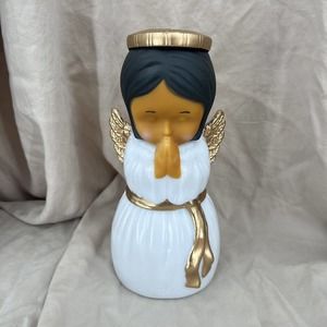 Angel Blow Mold 11 inch Lighted White Brown Gold Praying‎ Battery Christmas PC